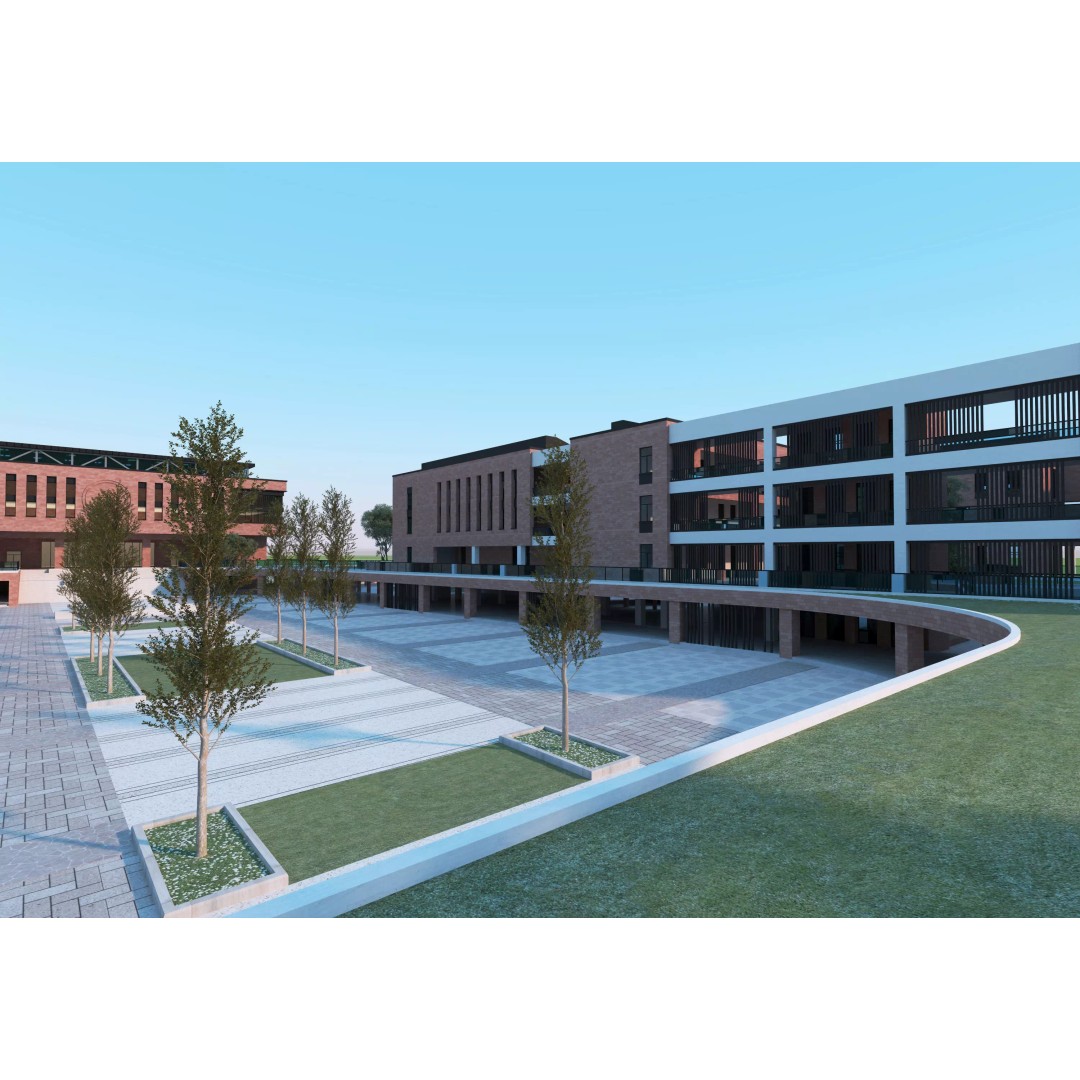 School Building 3D Model – Low Poly Exterior Asset, FBX, OBJ - View 8