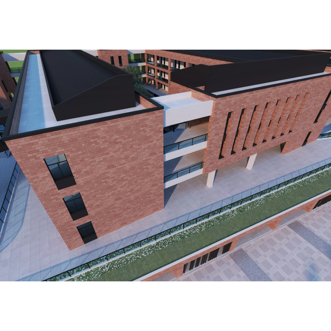 School Building 3D Model – Low Poly Exterior Asset, FBX, OBJ - View 9