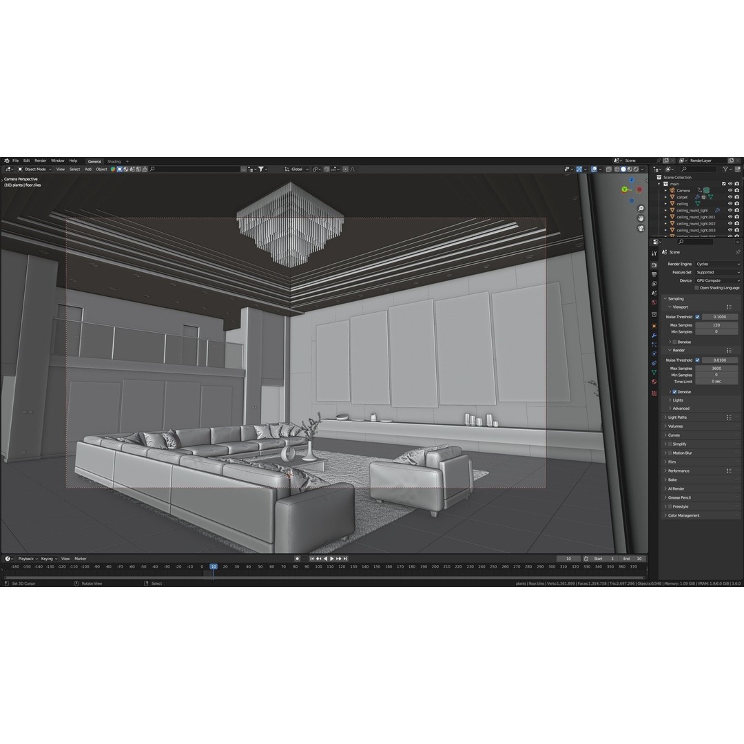 Modern Living Room 3D Model – High Poly Interior Design, Blender, FBX