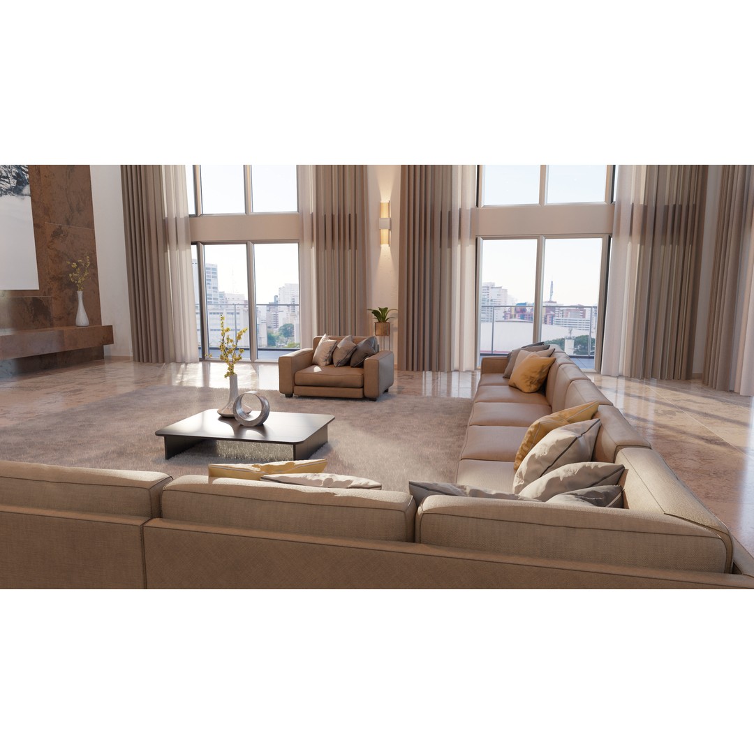Modern Living Room 3D Model – High Poly Interior Design, Blender, FBX - View 6