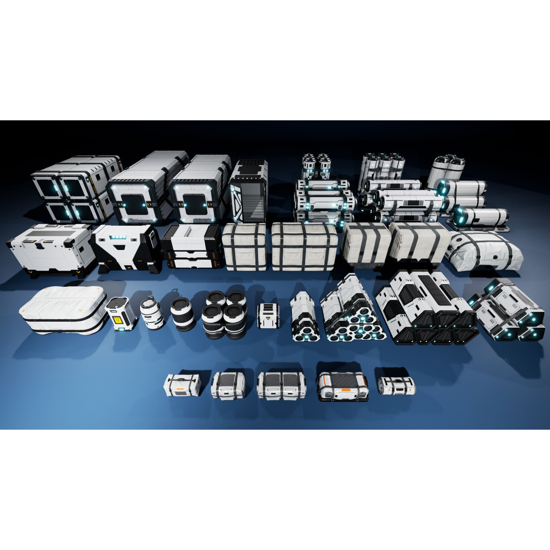 Sci-Fi Hangar Containers and Props - Low-Poly Game-Ready 3D Model - View 3