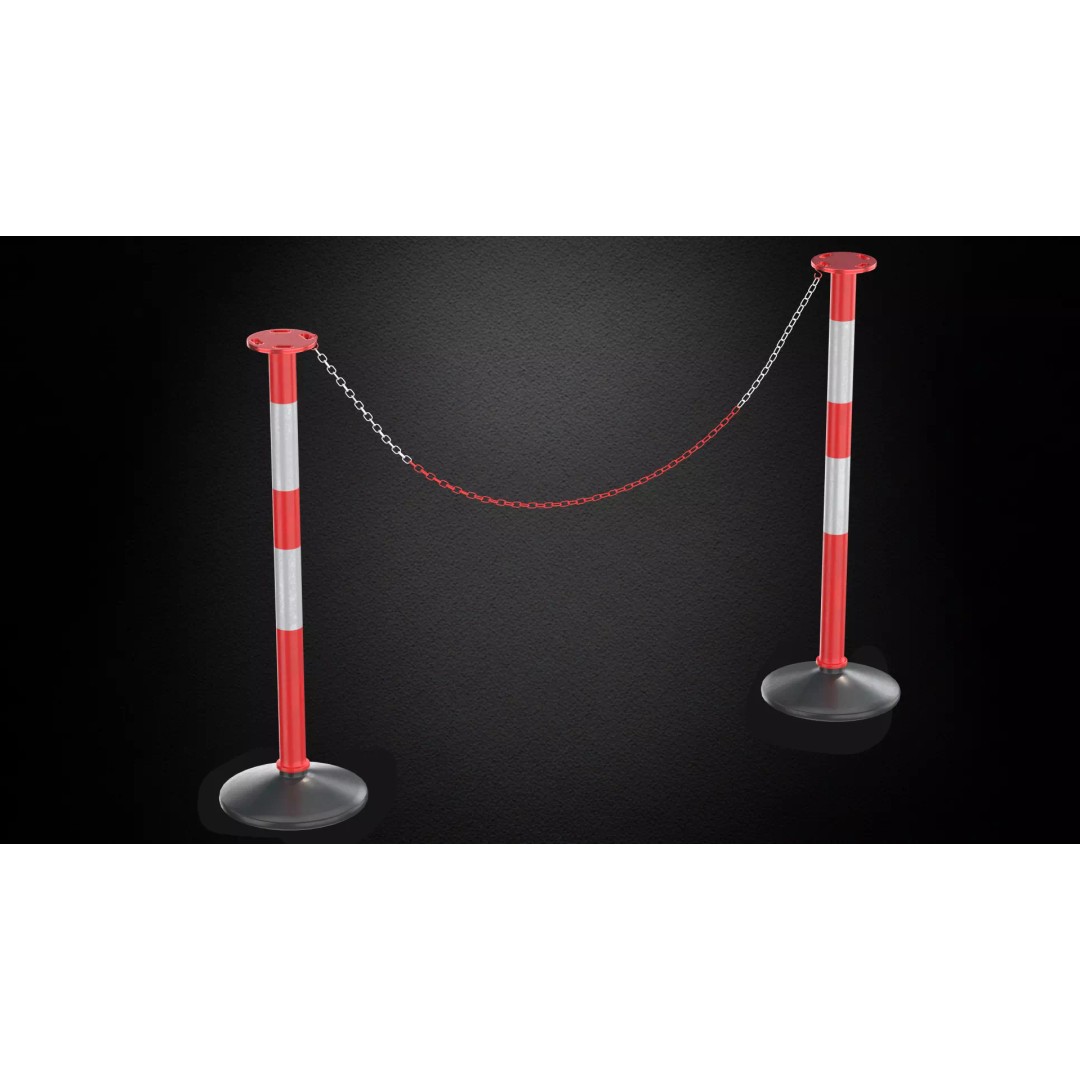 Crowd Control Stanchion 3D Model – Realistic Barrier with Chain, FBX - View 2