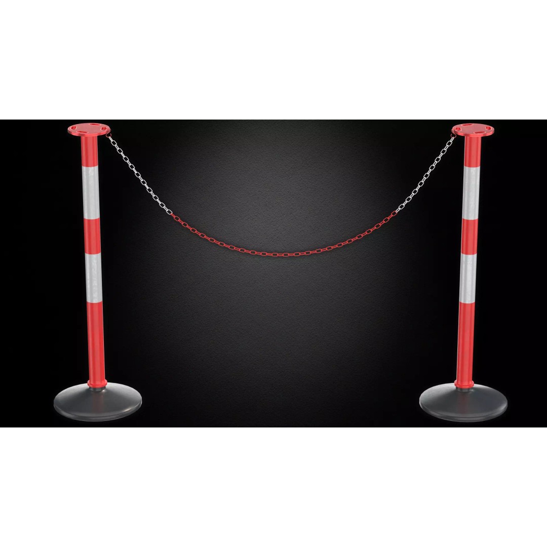 Crowd Control Stanchion 3D Model – Realistic Barrier with Chain, FBX - View 3