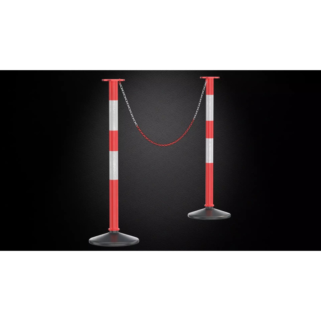Crowd Control Stanchion 3D Model – Realistic Barrier with Chain, FBX - View 4