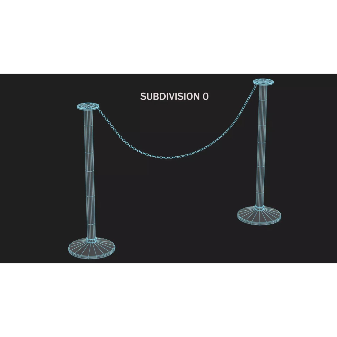 Crowd Control Stanchion 3D Model – Realistic Barrier with Chain, FBX - View 8