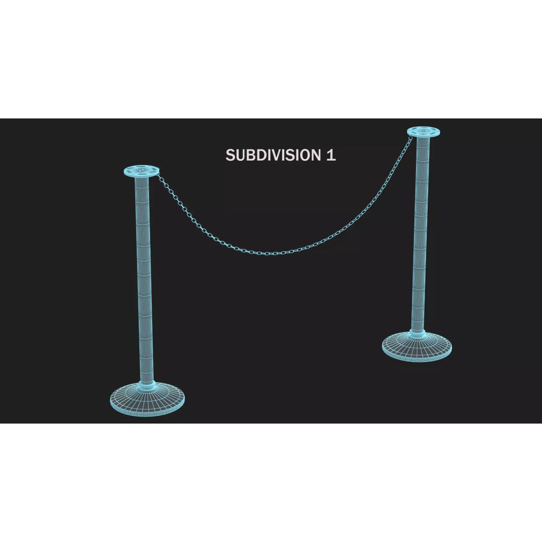 Crowd Control Stanchion 3D Model – Realistic Barrier with Chain, FBX - View 9