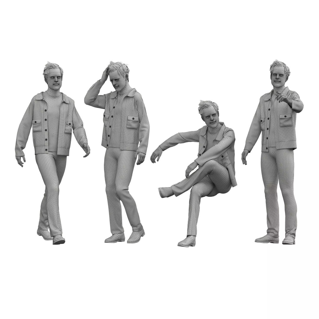 Casual Man 3D Model – Low Poly Character with Jacket, FBX, OBJ