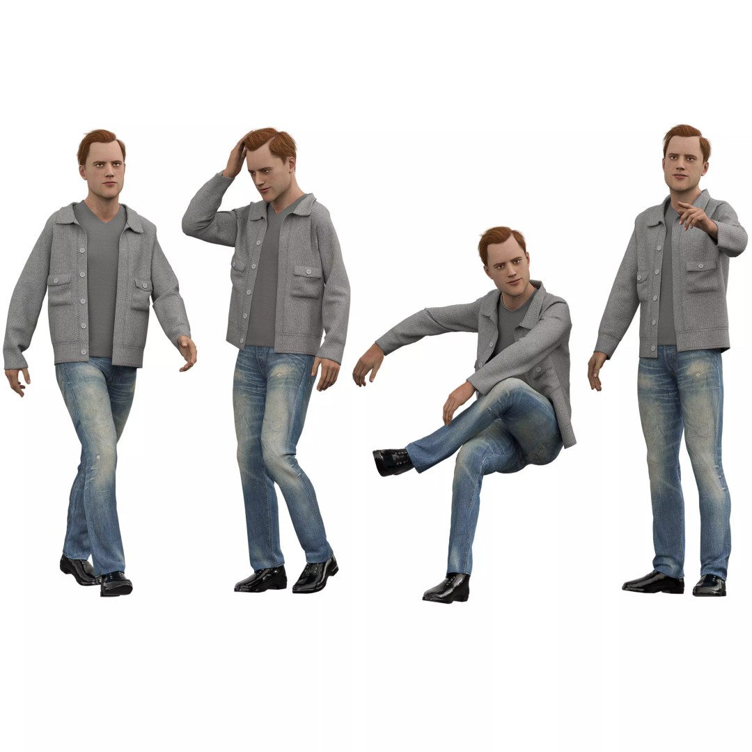 Casual Man 3D Model – Low Poly Character with Jacket, FBX, OBJ - View 3