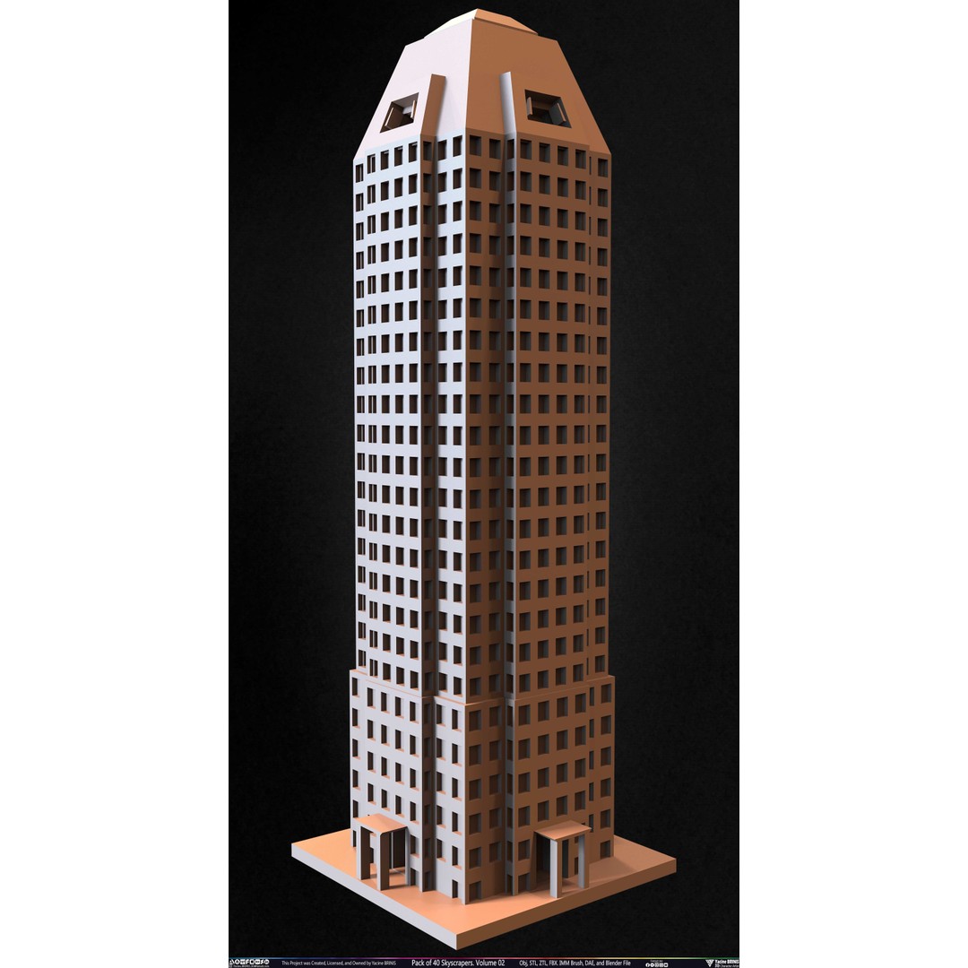 Pack of 40 Skyscrapers 3D Model – Low Poly Cityscape Asset, Blender, OBJ - View 11