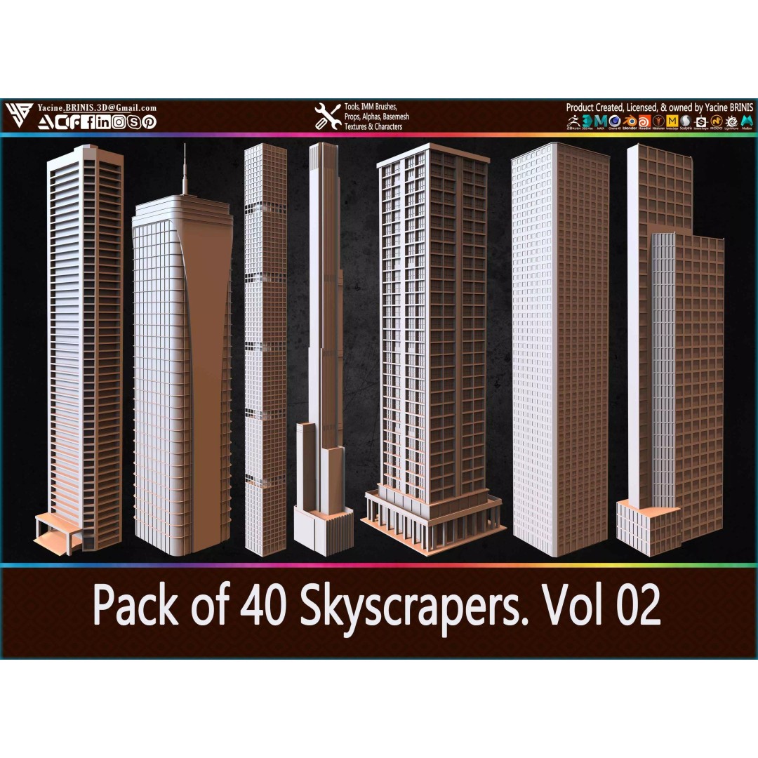 Pack of 40 Skyscrapers 3D Model – Low Poly Cityscape Asset, Blender, OBJ - View 2
