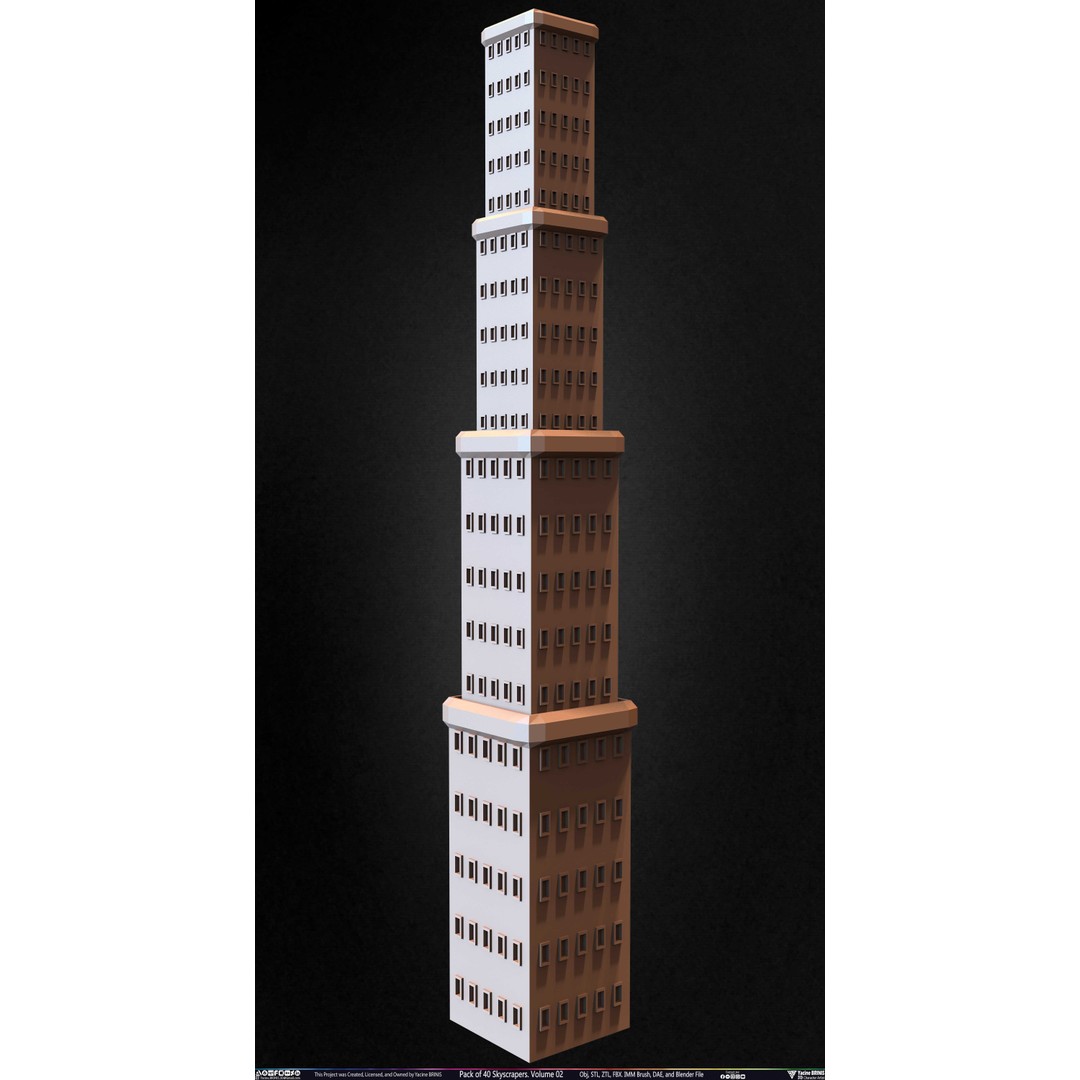 Pack of 40 Skyscrapers 3D Model – Low Poly Cityscape Asset, Blender, OBJ - View 39