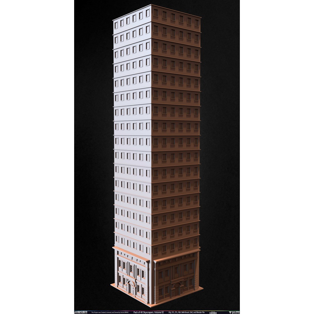 Pack of 40 Skyscrapers 3D Model – Low Poly Cityscape Asset, Blender, OBJ - View 42