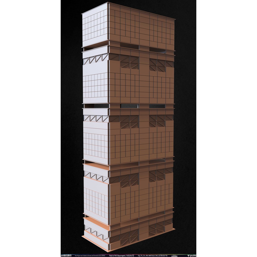 Pack of 40 Skyscrapers 3D Model – Low Poly Cityscape Asset, Blender, OBJ - View 43