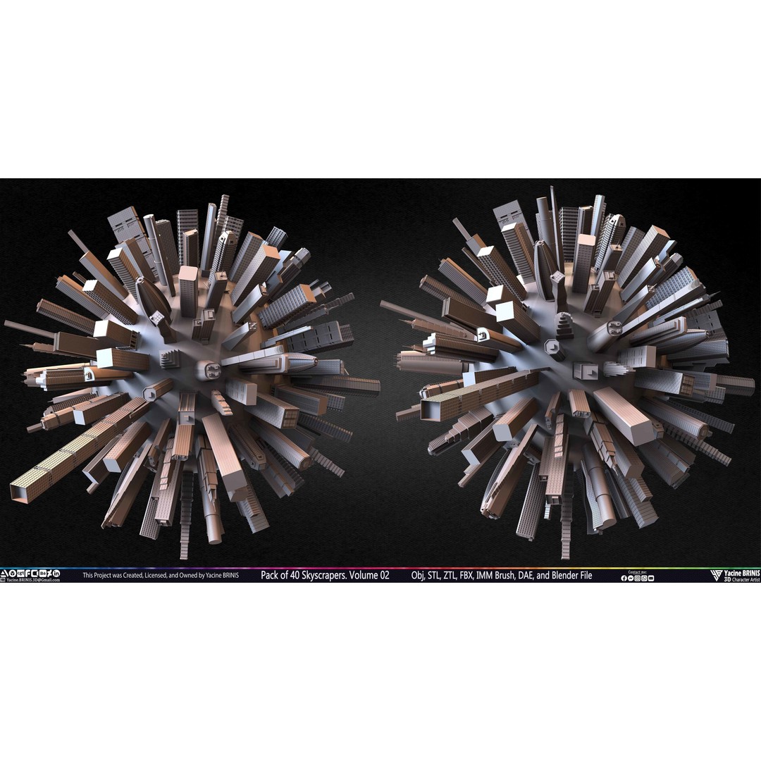 Pack of 40 Skyscrapers 3D Model – Low Poly Cityscape Asset, Blender, OBJ - View 9