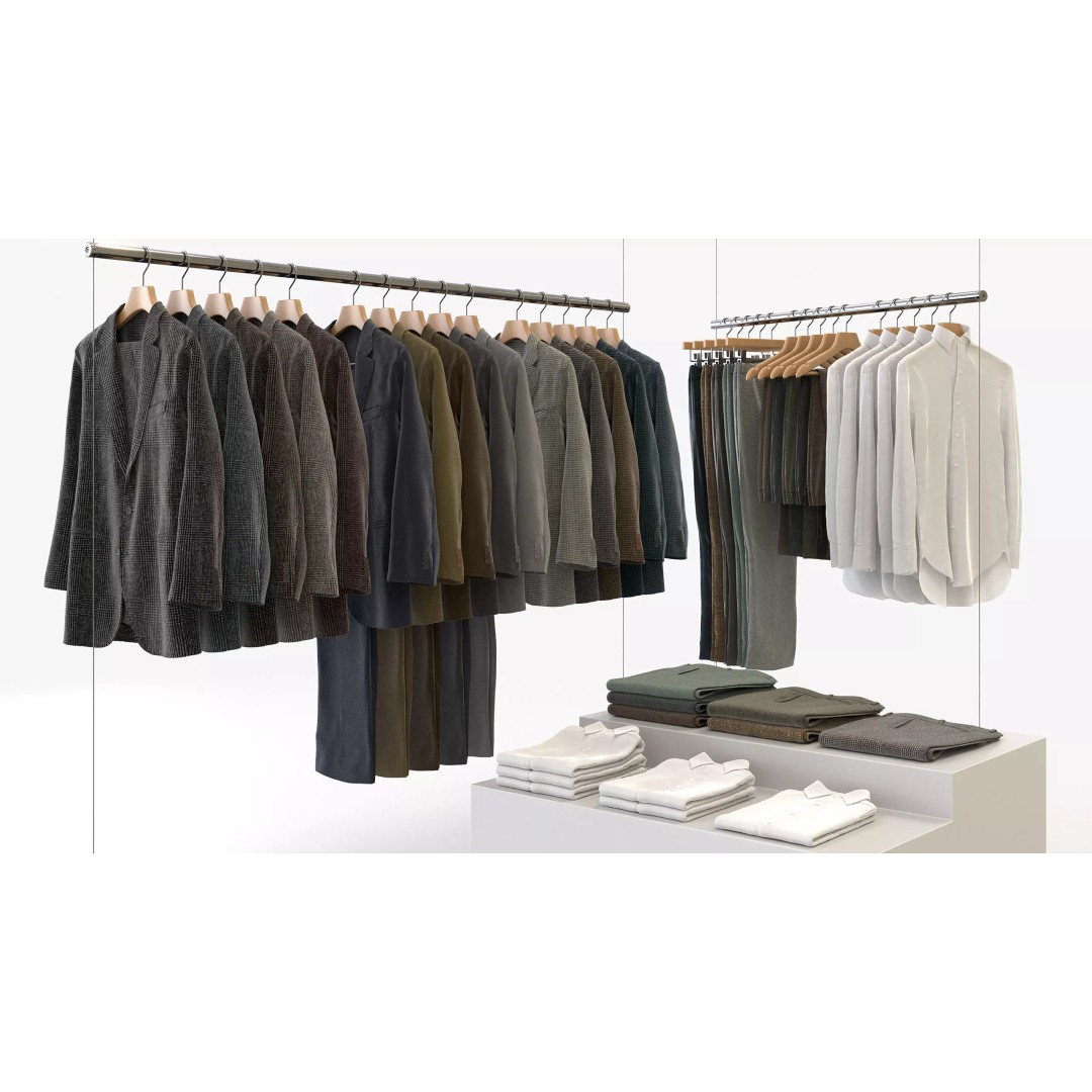 Business Mens Clothing 3D Model Set – Hanging & Folded, PBR, Blender, FBX - View 2