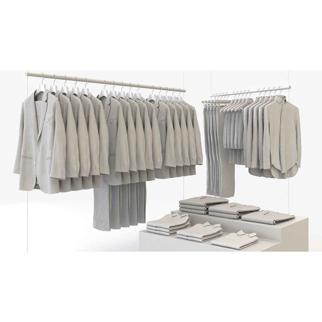 Business Mens Clothing 3D Model Set – Hanging & Folded, PBR, Blender, FBX - View 3