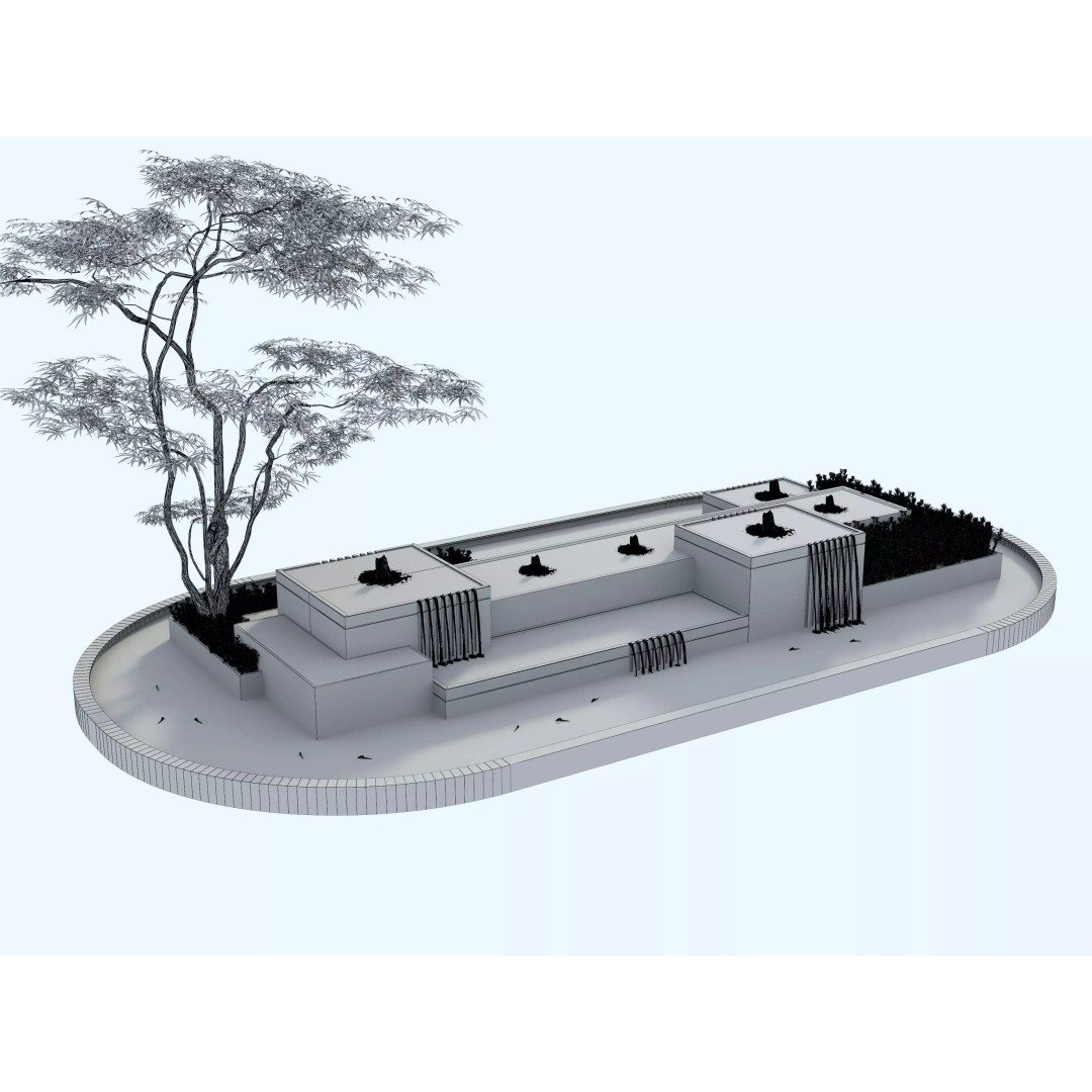 Waterfall Fountain 3D Model – Modern Landscape Design, FBX & OBJ - View 14