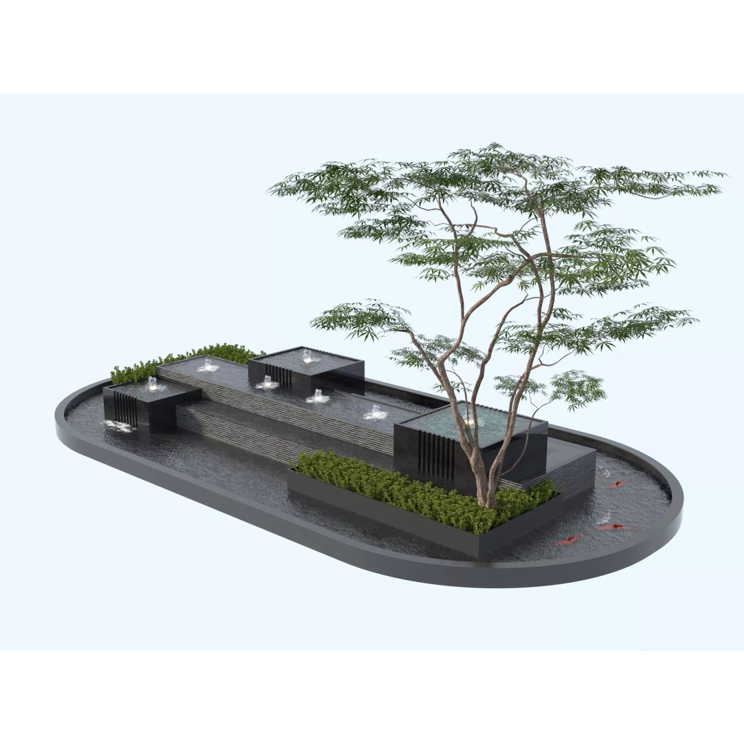 Waterfall Fountain 3D Model – Modern Landscape Design, FBX & OBJ - View 2