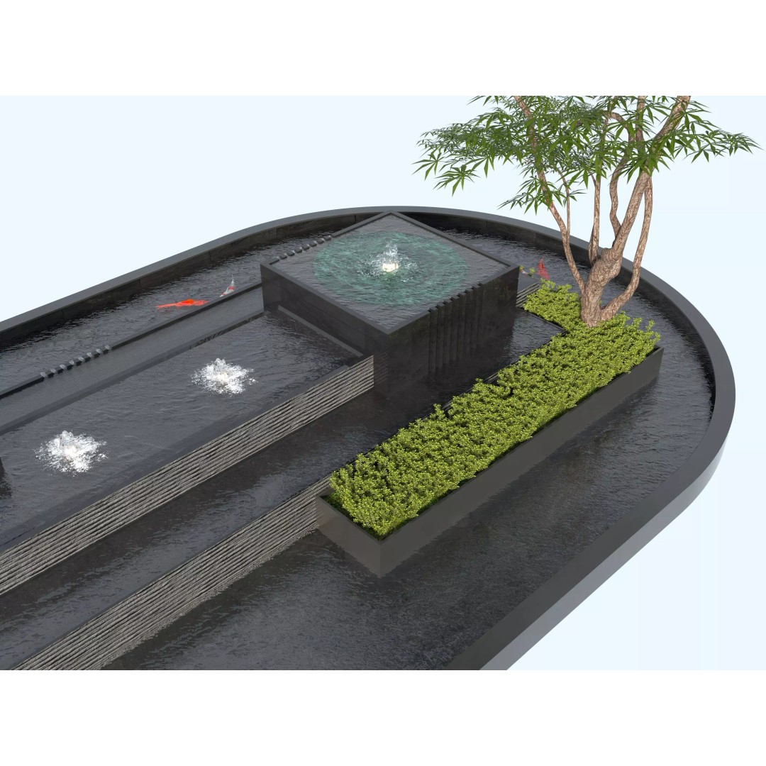 Waterfall Fountain 3D Model – Modern Landscape Design, FBX & OBJ - View 6