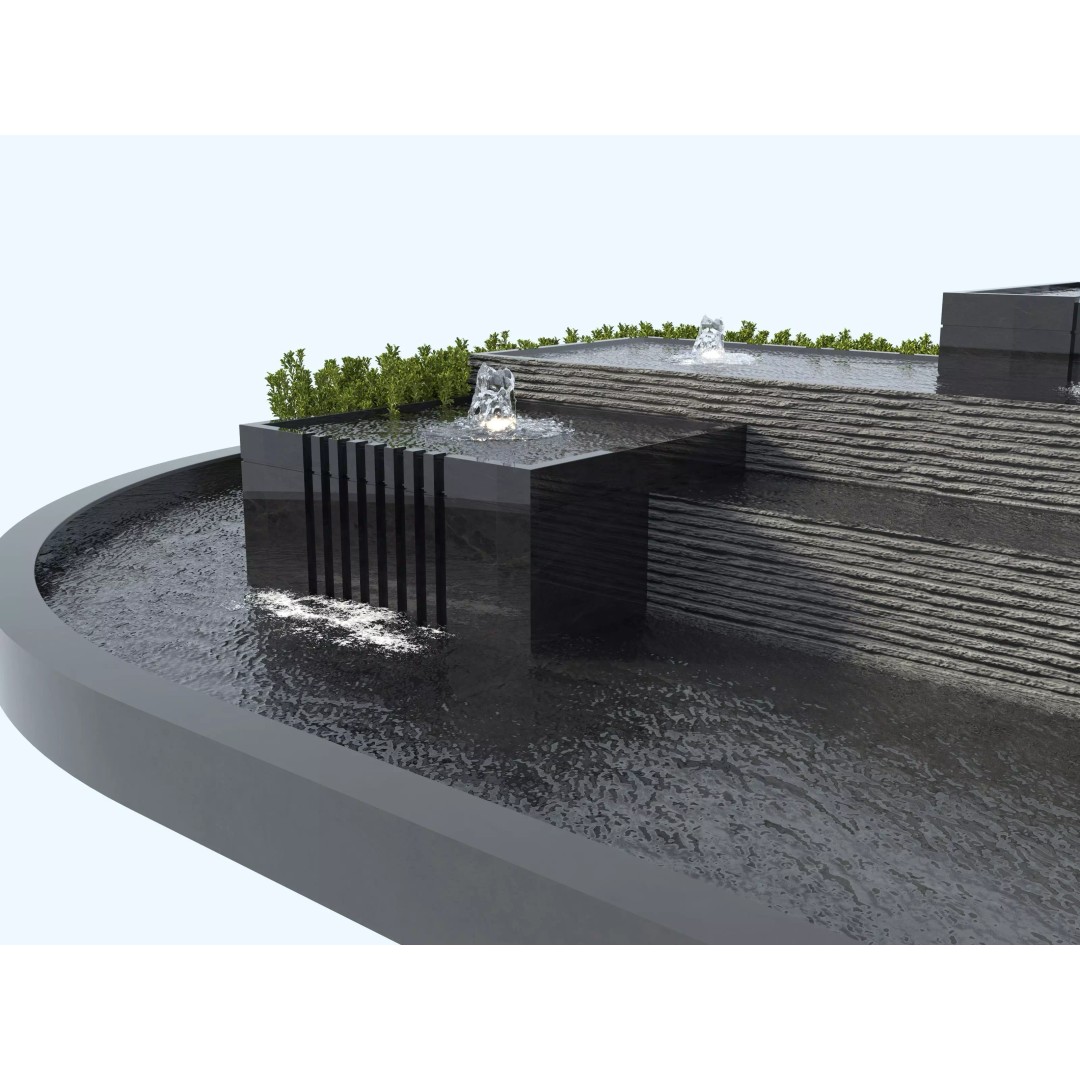 Waterfall Fountain 3D Model – Modern Landscape Design, FBX & OBJ - View 8