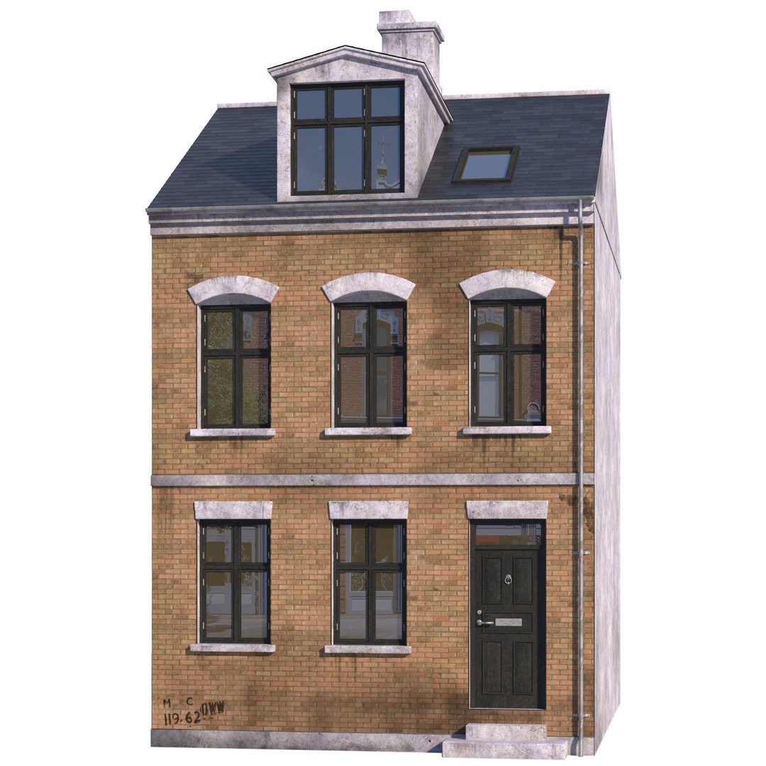 Old Brick Building 3D Model – Architectural Exterior with Textures - View 3