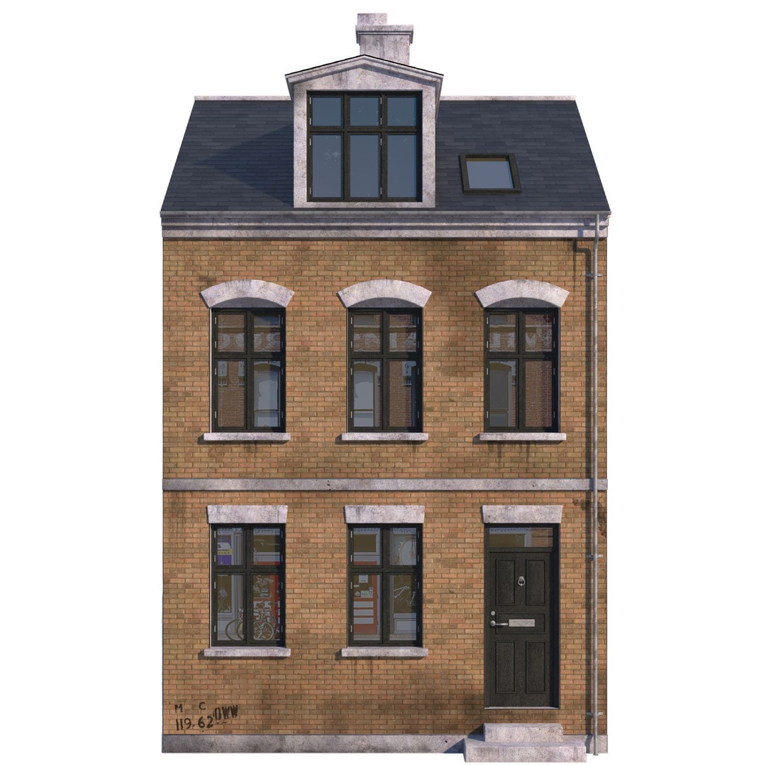 Old Brick Building 3D Model – Architectural Exterior with Textures - View 4