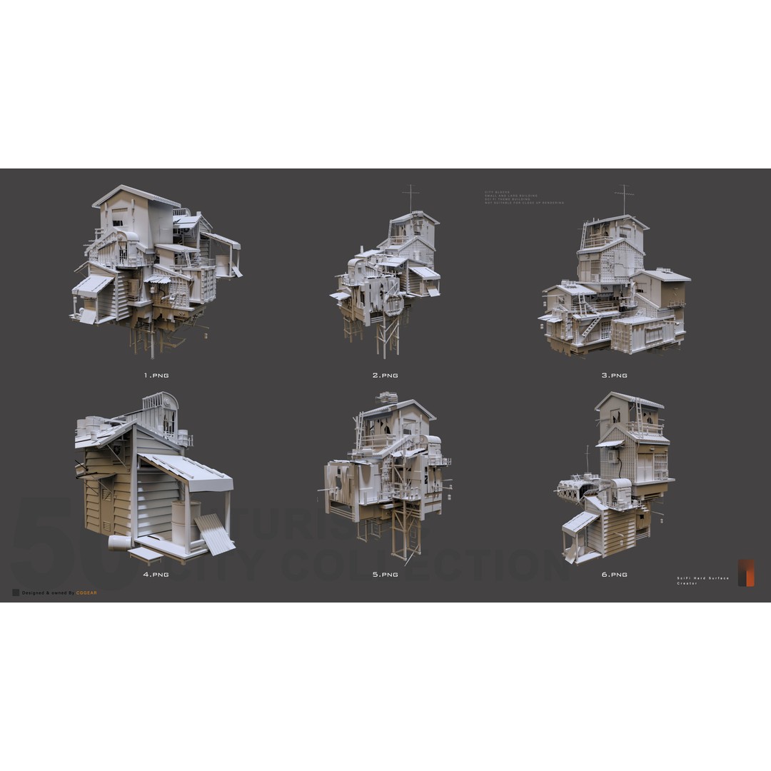Post-Apocalyptic Building 3D Model – Industrial Cityscape, FBX - View 3