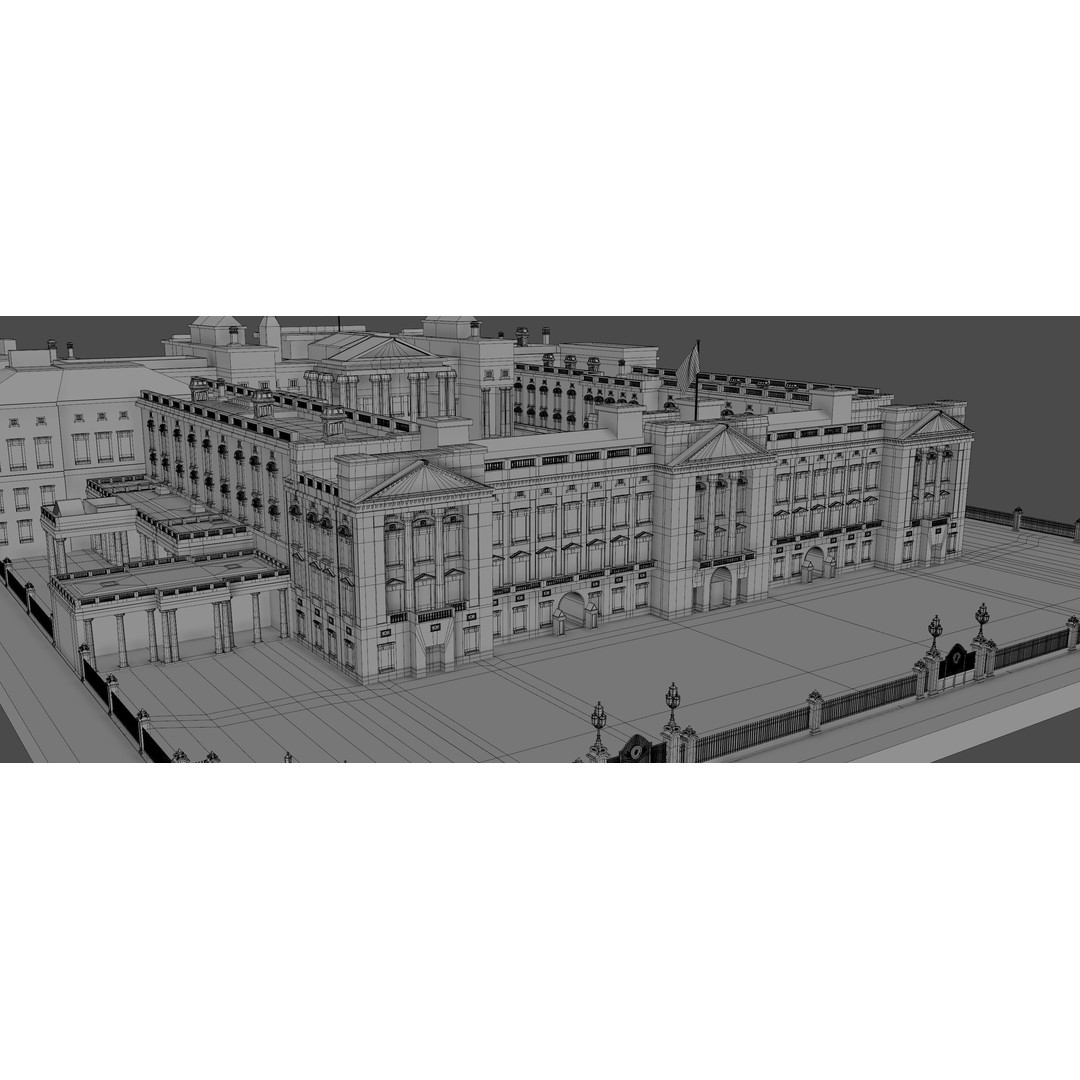 Buckingham Palace 3D Model – Architectural Landmark, FBX, Blender - View 14