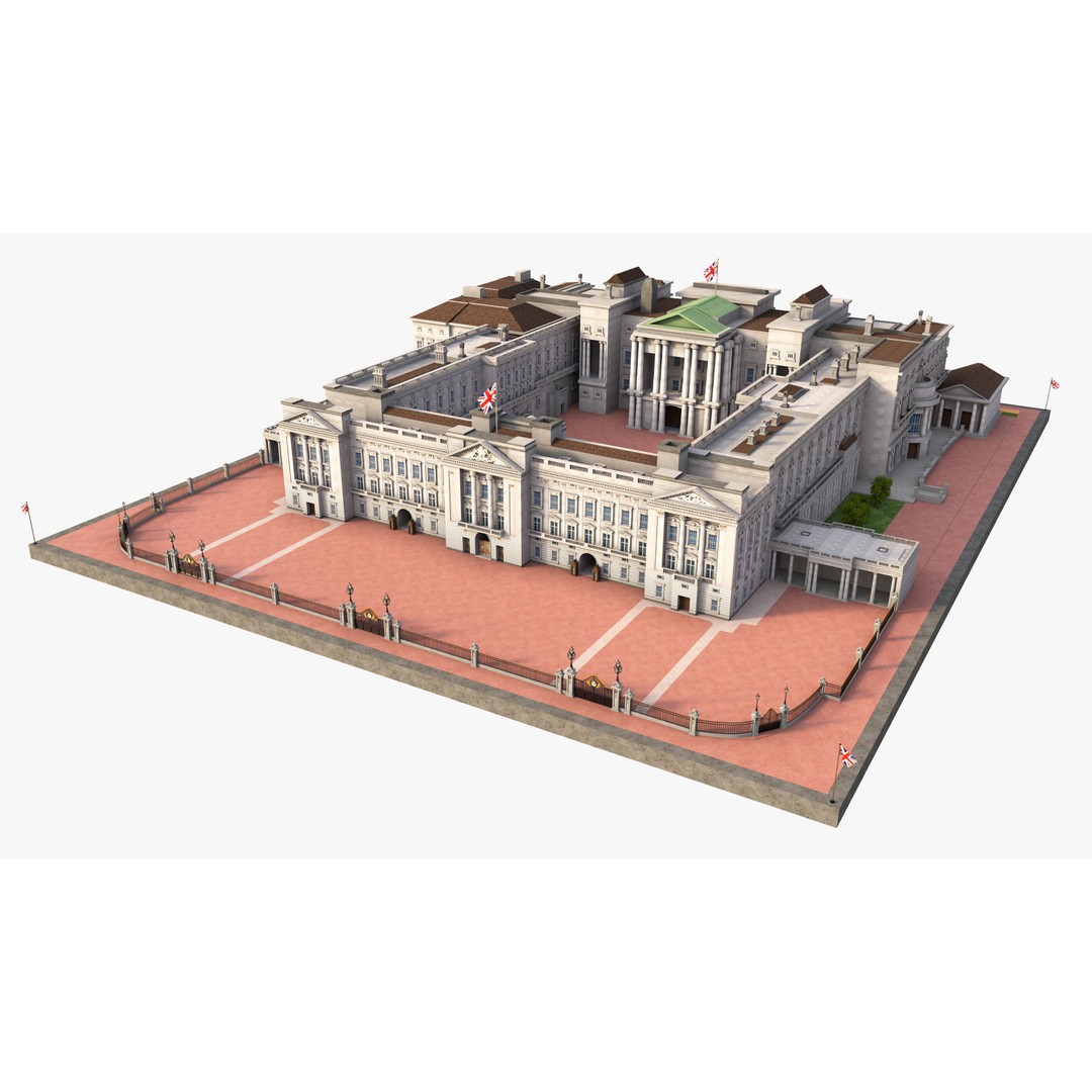 Buckingham Palace 3D Model – Architectural Landmark, FBX, Blender - View 4