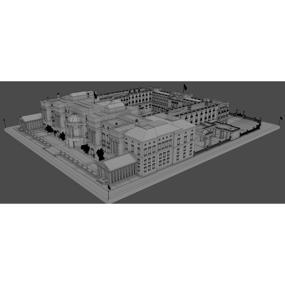 Buckingham Palace 3D Model – Architectural Landmark, FBX, Blender - View 9
