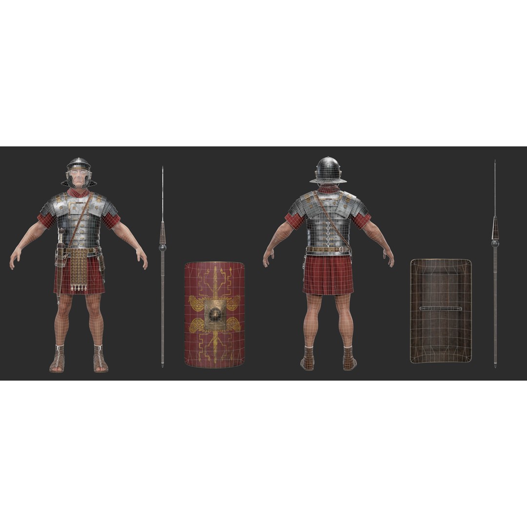 Roman Legionary Soldier 3D Model – Low Poly Historical Character, FBX - View 13