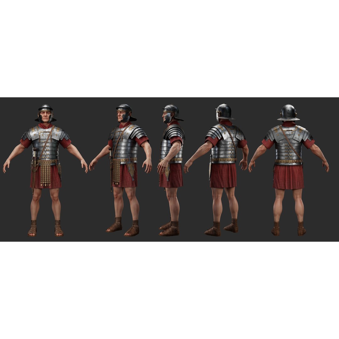 Roman Legionary Soldier 3D Model – Low Poly Historical Character, FBX - View 14