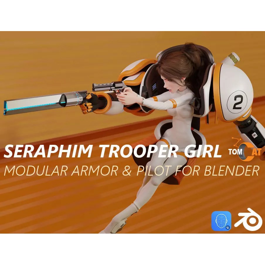 Seraphim Trooper Girl - Low-Poly Game-Ready 3D Model - View 2