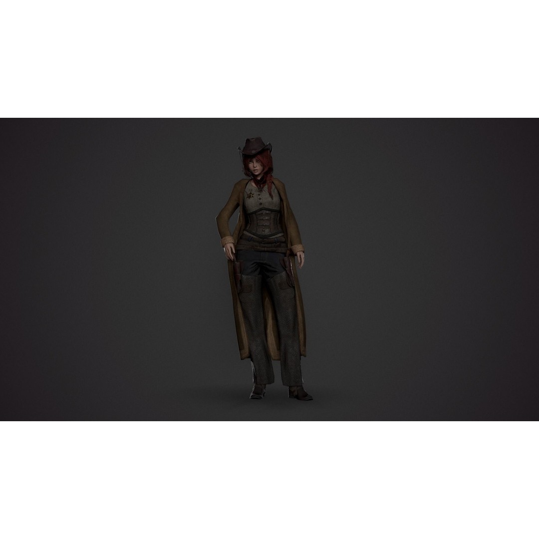 Cowboy Lady 3D Model – Low Poly Game-Ready Character with PBR Textures - View 11