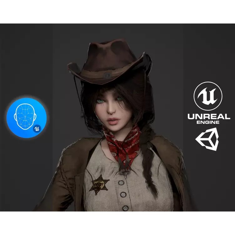 Cowboy Lady 3D Model – Low Poly Game-Ready Character with PBR Textures - View 2