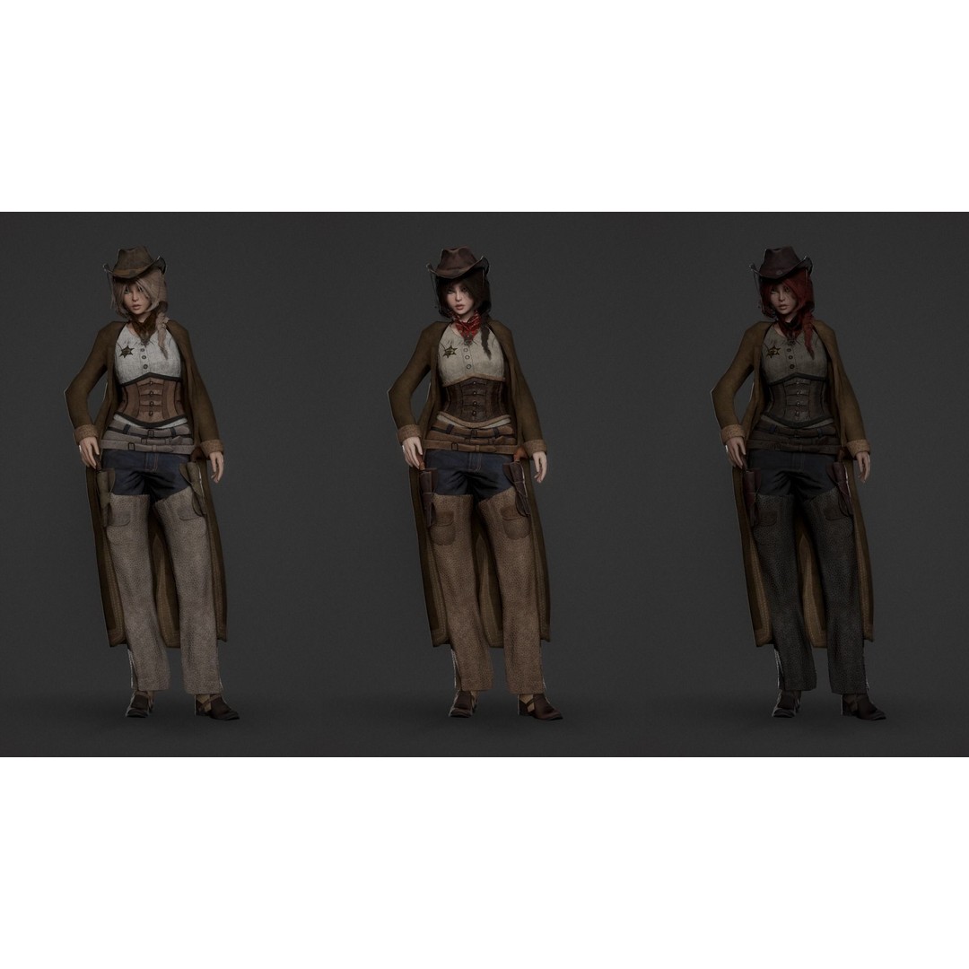 Cowboy Lady 3D Model – Low Poly Game-Ready Character with PBR Textures - View 6