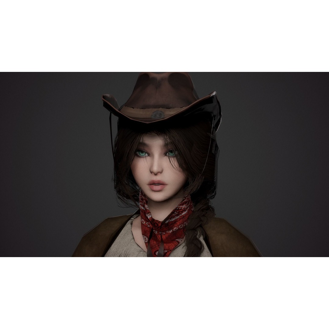 Cowboy Lady 3D Model – Low Poly Game-Ready Character with PBR Textures - View 9