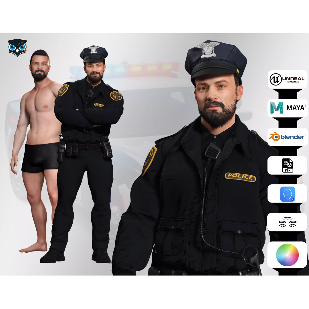 Realistic Police Officer 3D Model – Low Poly Rigged Character, FBX - View 2