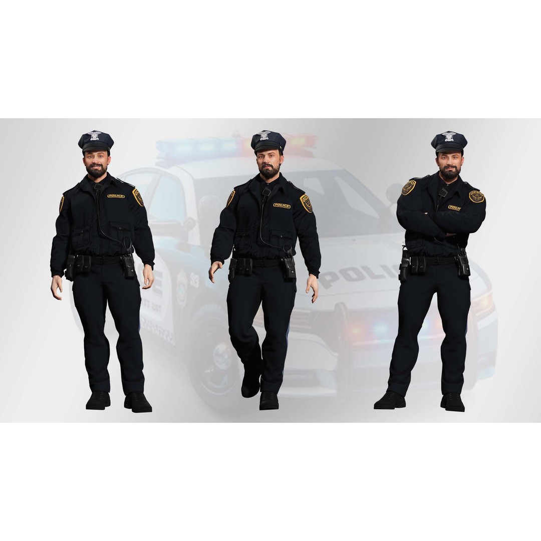 Realistic Police Officer 3D Model – Low Poly Rigged Character, FBX - View 3