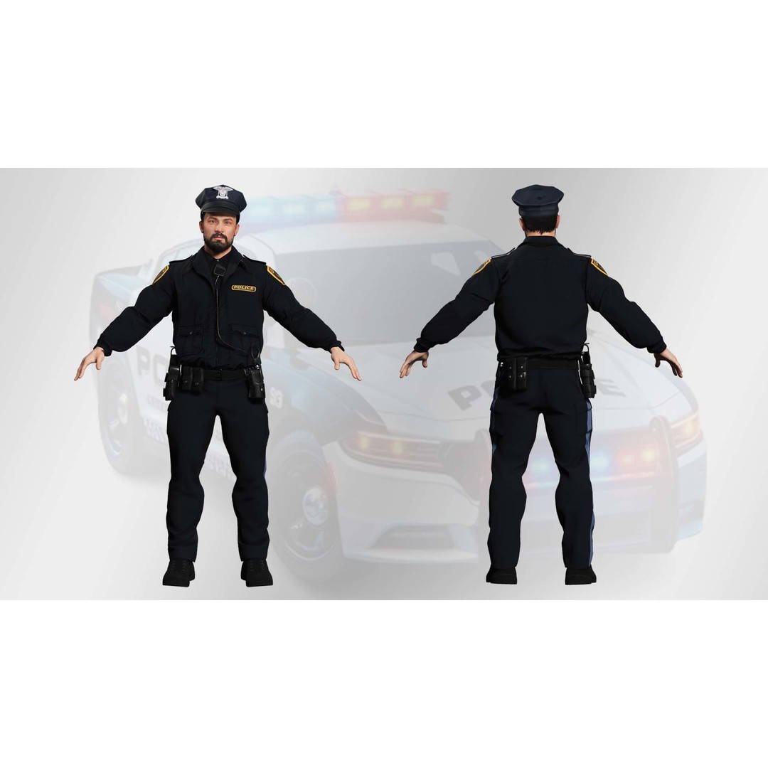 Realistic Police Officer 3D Model – Low Poly Rigged Character, FBX - View 4