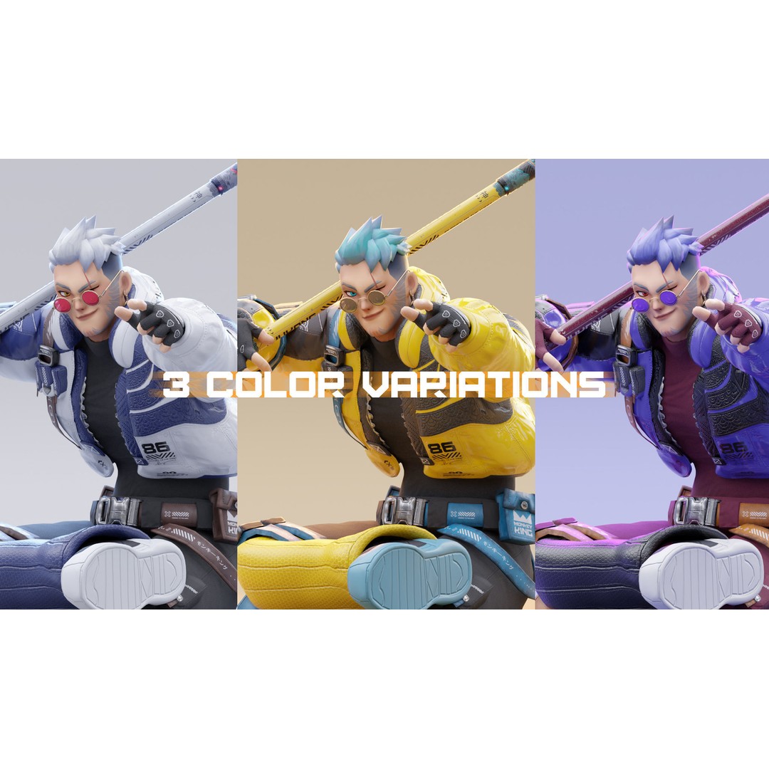 Wukong 3D Model – Low Poly Cyberpunk Character, Rigged FBX - View 10