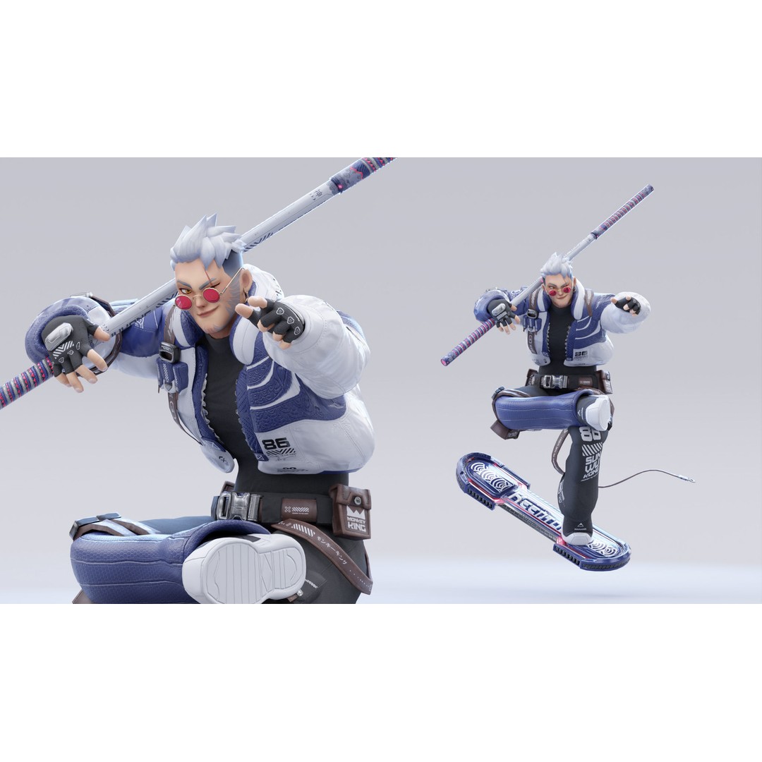 Wukong 3D Model – Low Poly Cyberpunk Character, Rigged FBX - View 11