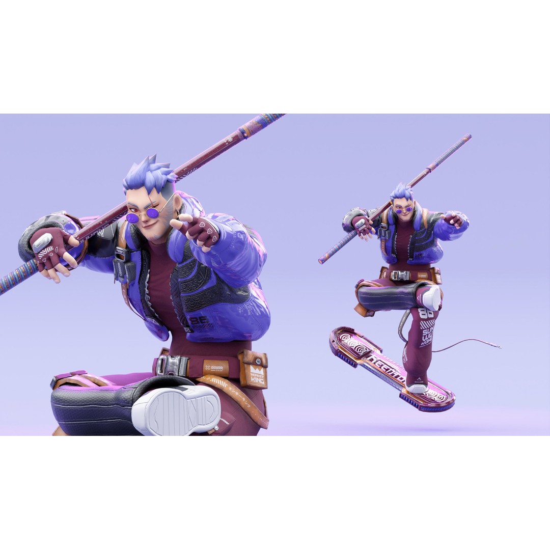 Wukong 3D Model – Low Poly Cyberpunk Character, Rigged FBX - View 13