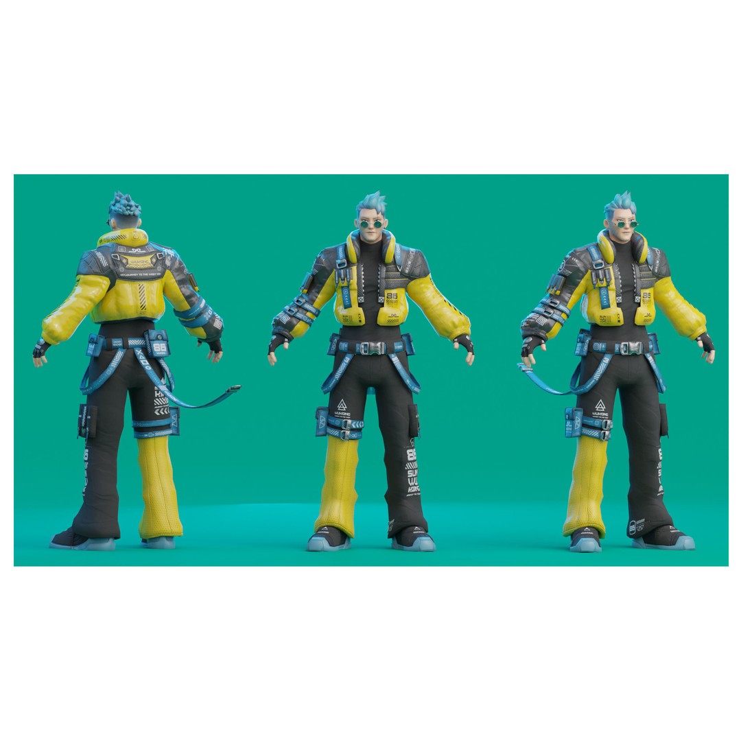 Wukong 3D Model – Low Poly Cyberpunk Character, Rigged FBX - View 15