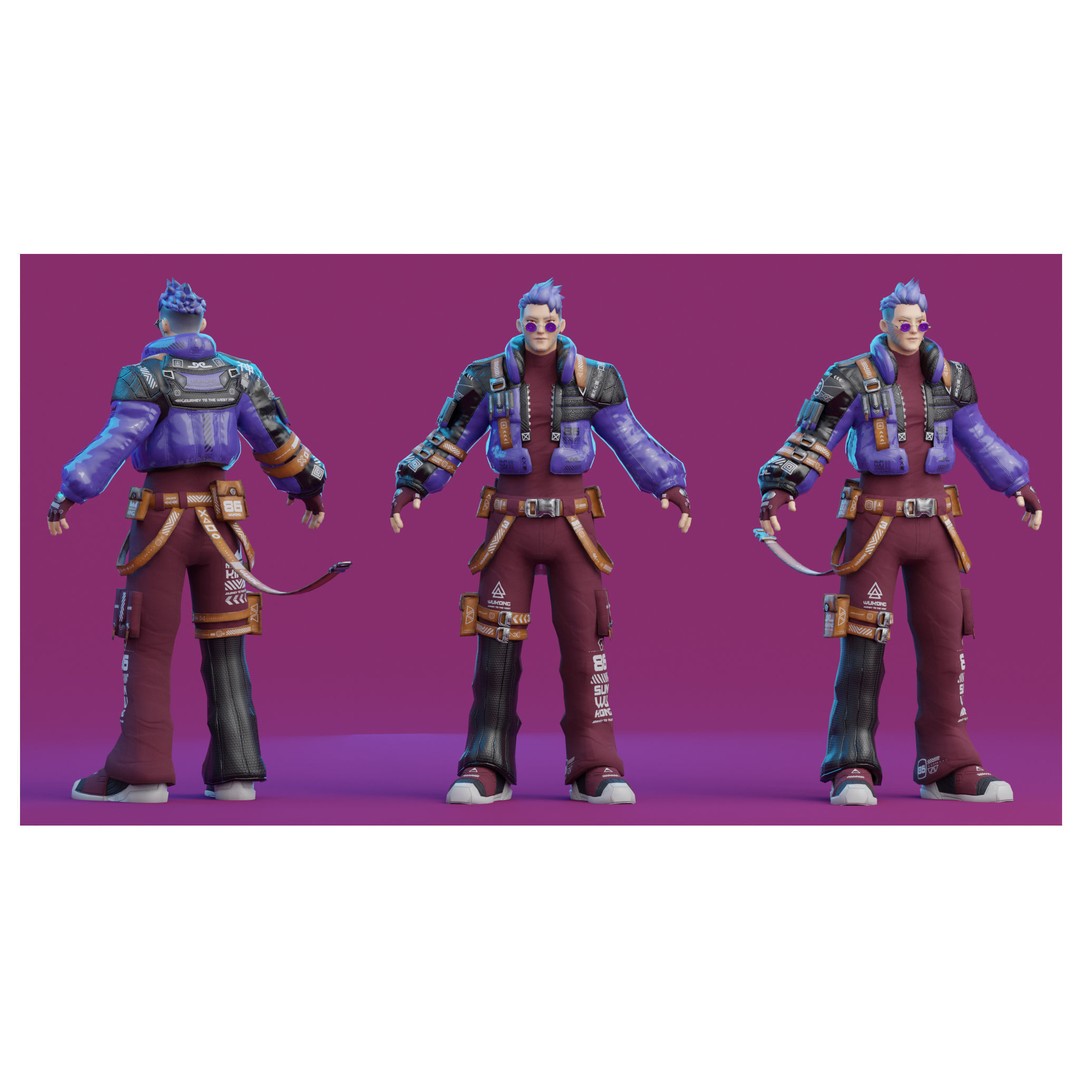 Wukong 3D Model – Low Poly Cyberpunk Character, Rigged FBX - View 16