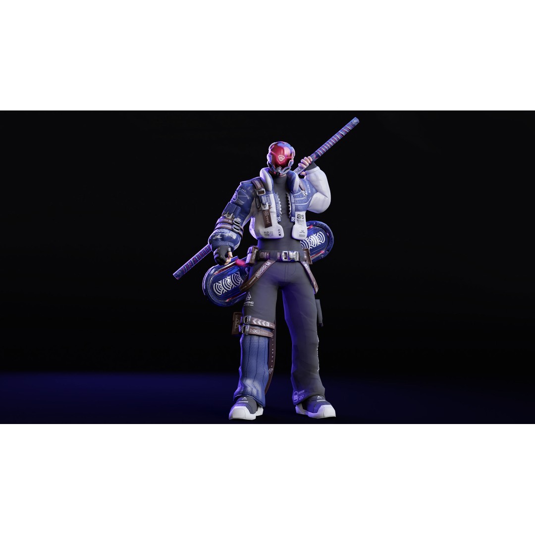 Wukong 3D Model – Low Poly Cyberpunk Character, Rigged FBX - View 18