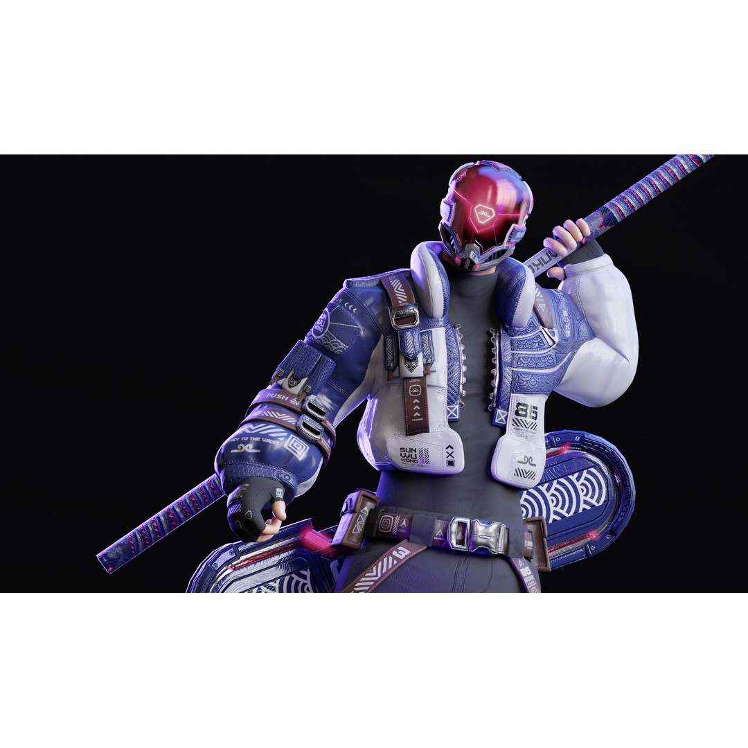 Wukong 3D Model – Low Poly Cyberpunk Character, Rigged FBX - View 19
