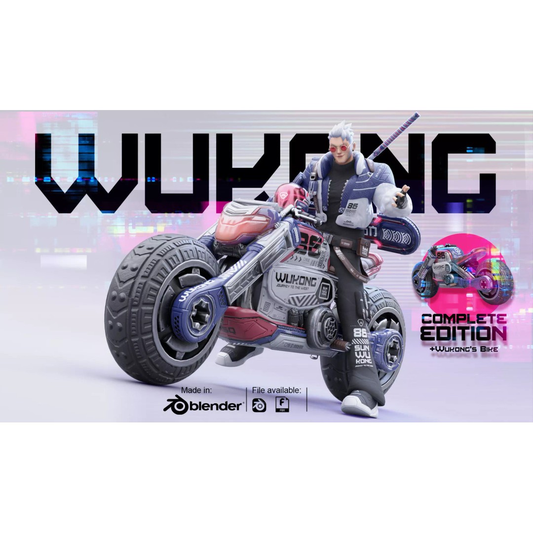 Wukong 3D Model – Low Poly Cyberpunk Character, Rigged FBX - View 2