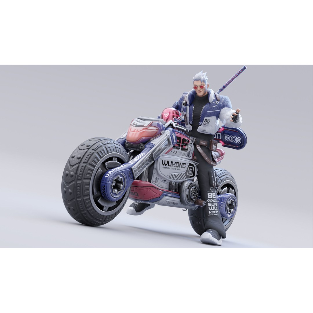 Wukong 3D Model – Low Poly Cyberpunk Character, Rigged FBX - View 4