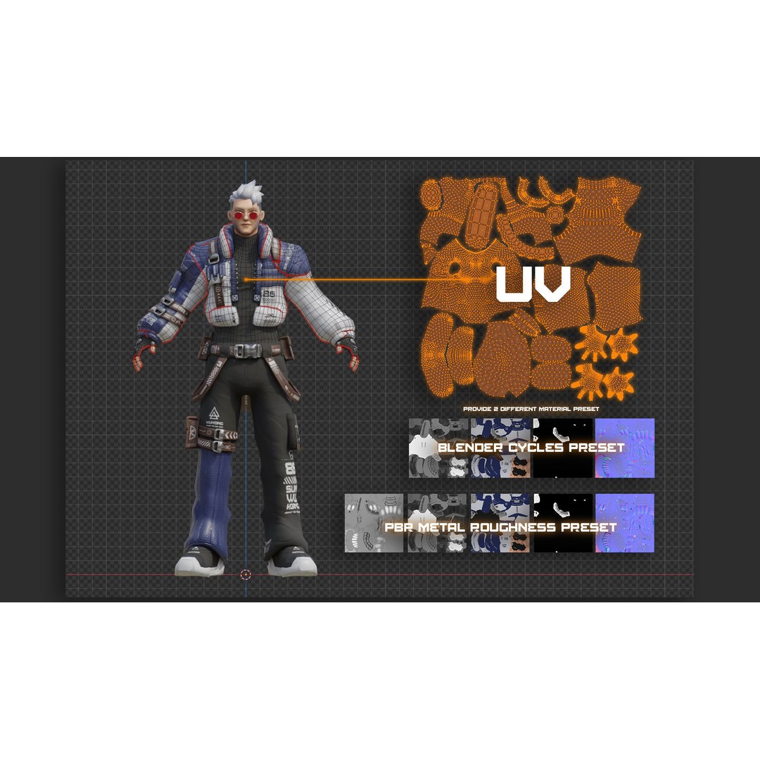 Wukong 3D Model – Low Poly Cyberpunk Character, Rigged FBX - View 41